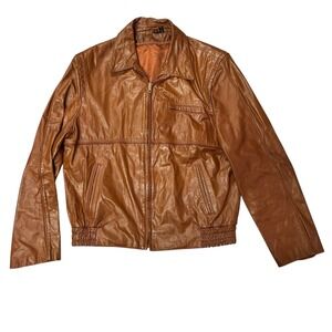 Fantastic International Men's Leather Jacket Size 44 Brown Full Zip Bomber‎ VTG